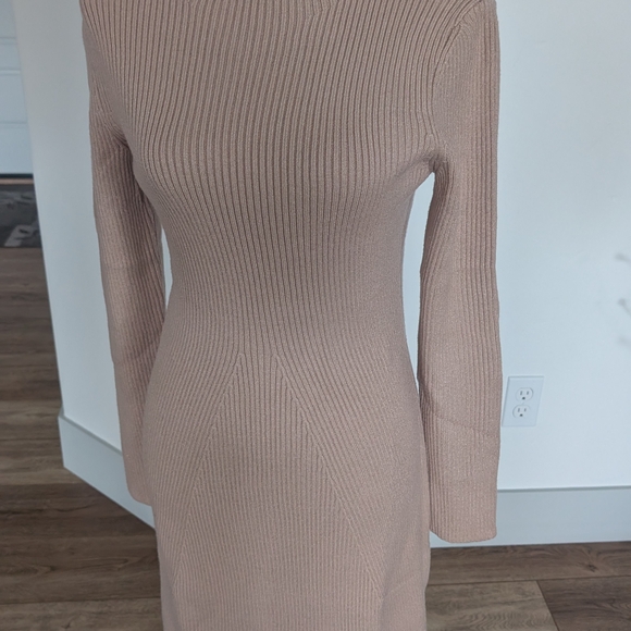 Mock Neck Ribbed Long Sleeve Midi Dress - Blush - Picture 13 of 14